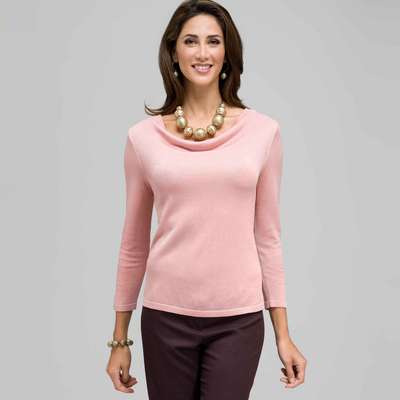 3/4 Sleeve Solid Drape Neck Sweater